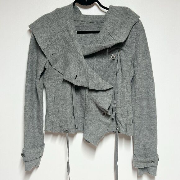 Free People Cinch Front Draped Hoodie Jacket Wool Grey Sweater Jacket Sz S - Picture 8 of 8